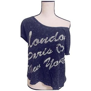 “London Paris New York” Women’s Rhinestone Short-Sleeve Tee